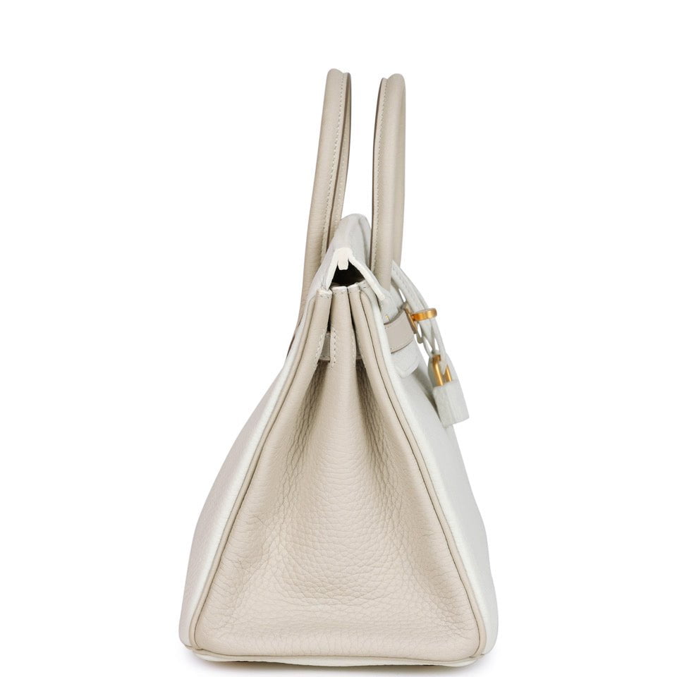 Hermes Special Order (HSS) Birkin 25 White and Trench Clemence Brushed Gold Hardware