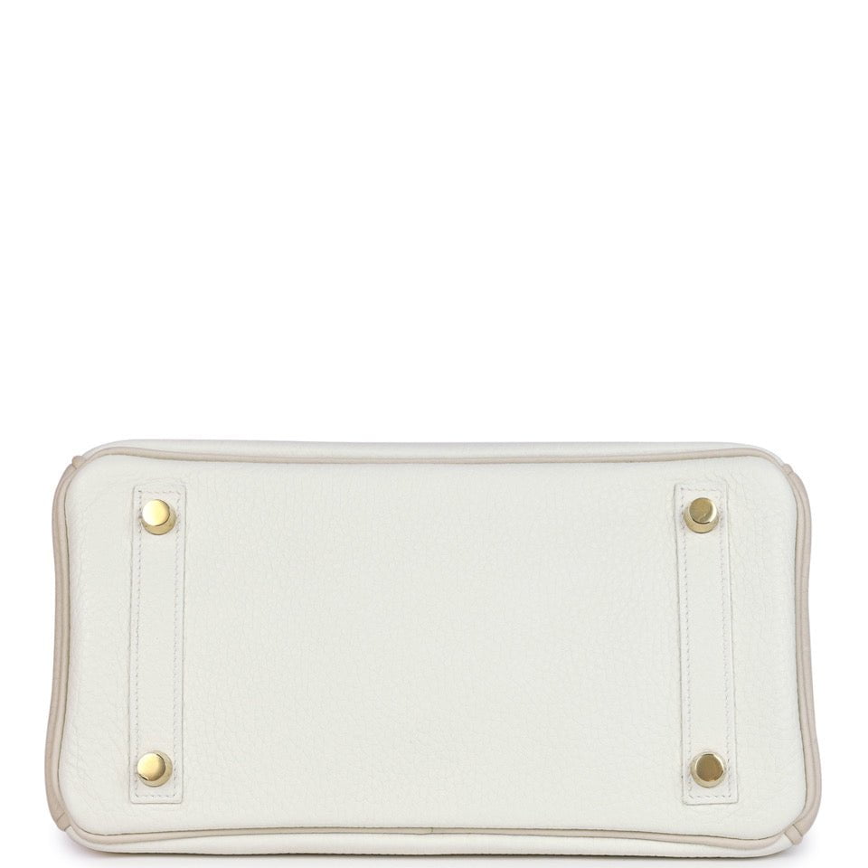 Hermes Special Order (HSS) Birkin 25 White and Trench Clemence Brushed Gold Hardware