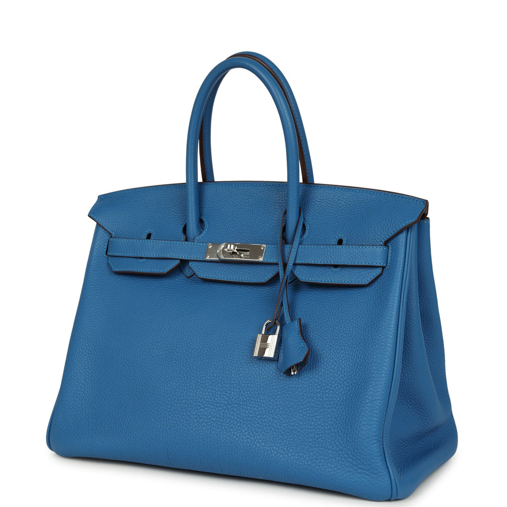 Pre-owned Hermes Birkin 35 Bleu Mykonos Togo Palladium Hardware