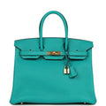 Pre-owned Hermes Birkin 35 Bleu Paon Togo Gold Hardware