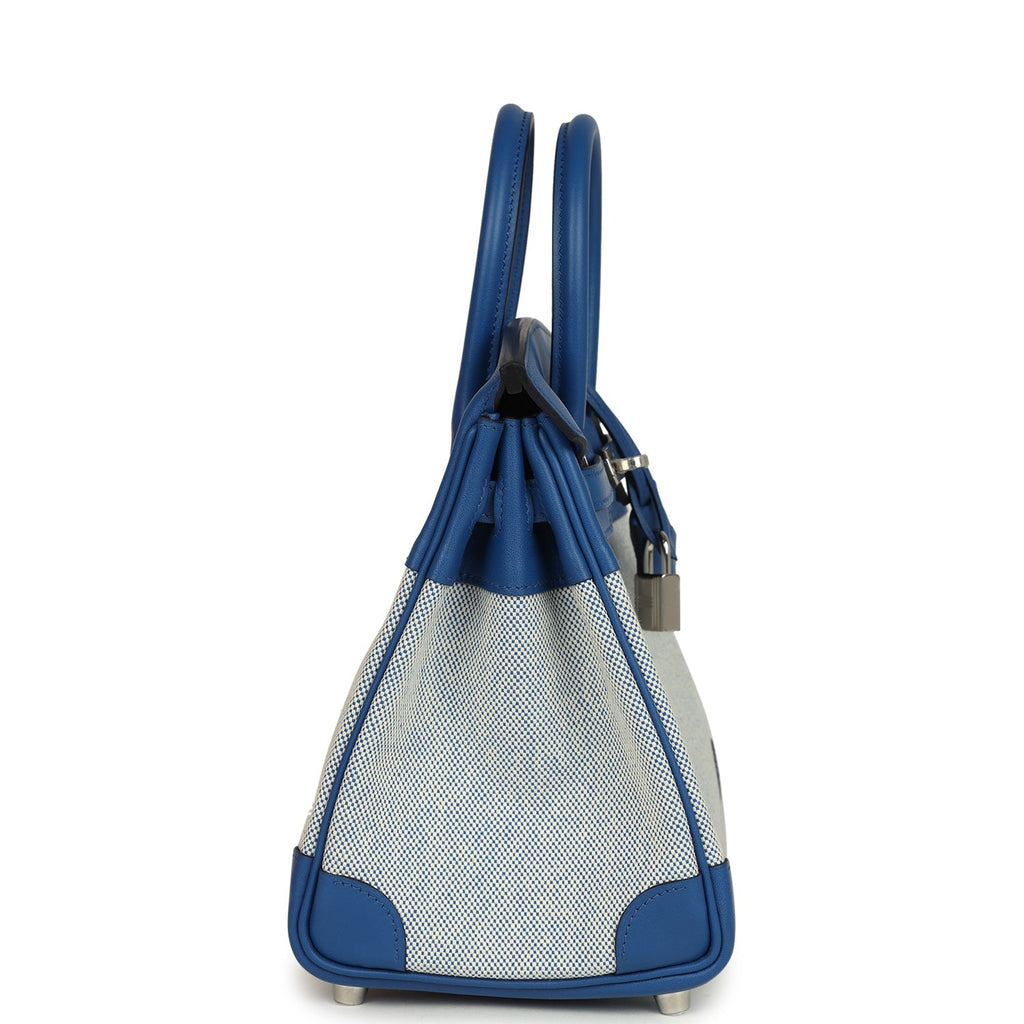 Hermes Birkin 25 Bleu France Swift and Bleu Bill-Ecru Toile H Canvas Palladium Hardware