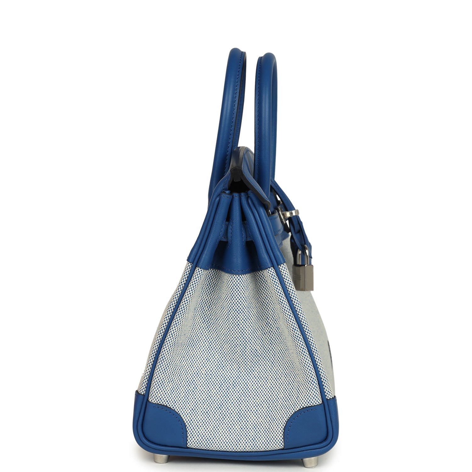 Hermes Birkin 25 Bleu France Swift and Bleu Bill-Ecru Toile H Canvas Palladium Hardware