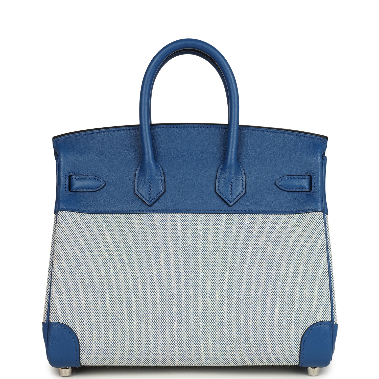 Hermes Birkin 25 Bleu France Swift and Bleu Bill-Ecru Toile H Canvas Palladium Hardware