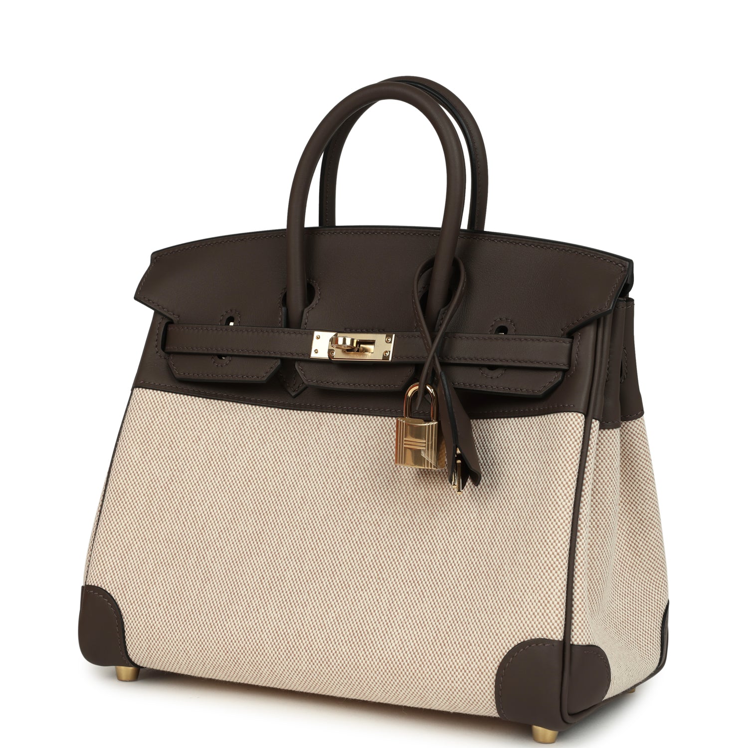 Hermes Birkin 25 Ecru-Beige Toile H Canvas and Ecorce Swift Permabrass Hardware