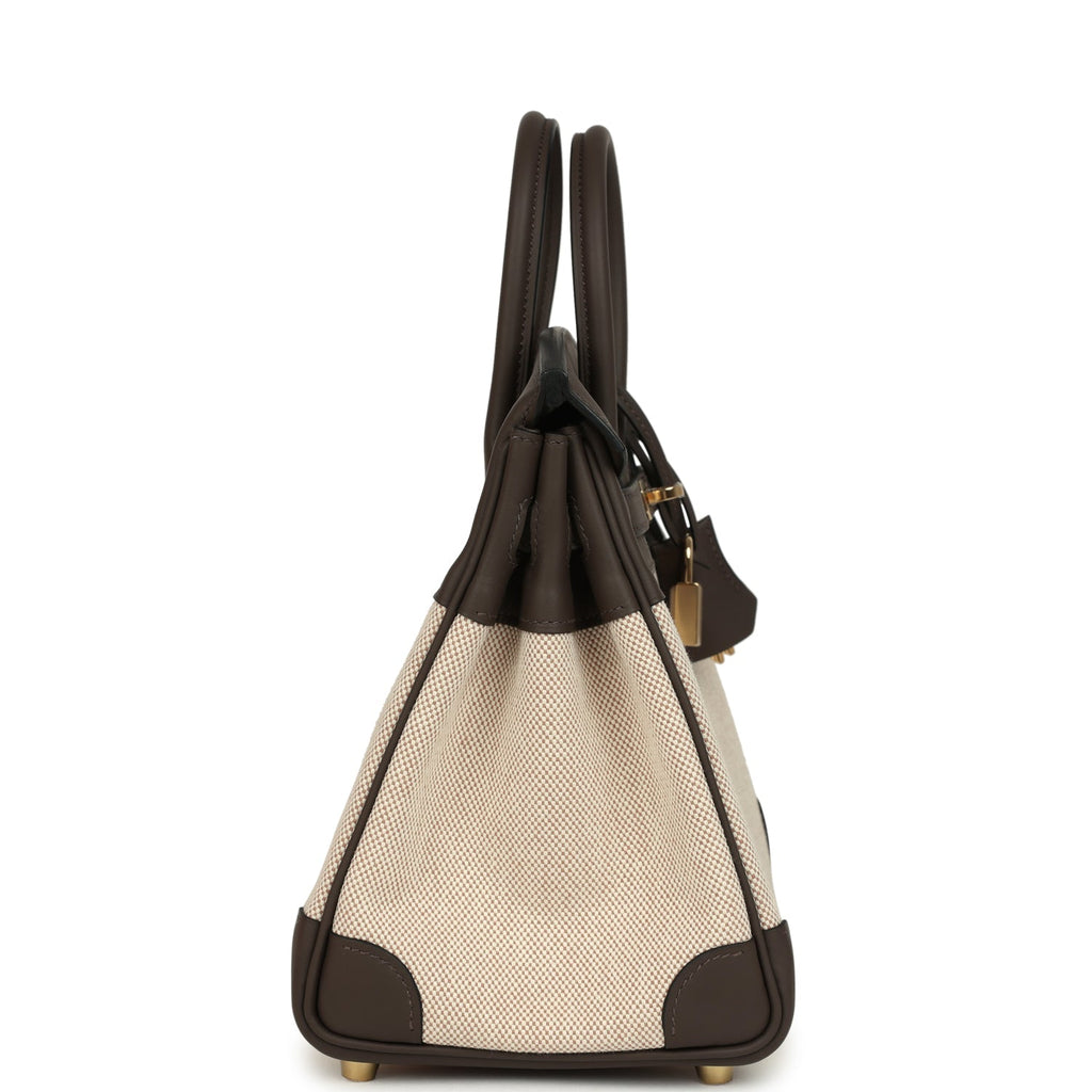 Hermes Birkin 25 Ecru-Beige Toile H Canvas and Ecorce Swift Permabrass Hardware