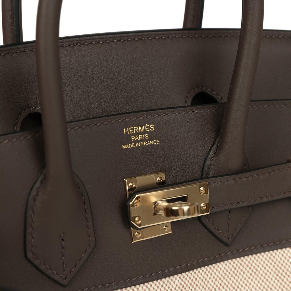Hermes Birkin 25 Ecru-Beige Toile H Canvas and Ecorce Swift Permabrass Hardware