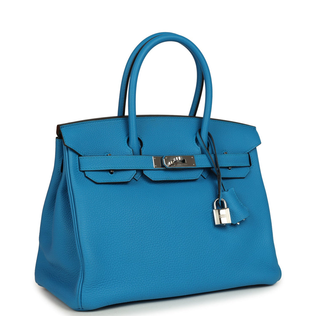 Pre-owned Hermes Birkin 30 Bleu Zanzibar Verso Togo Palladium Hardware