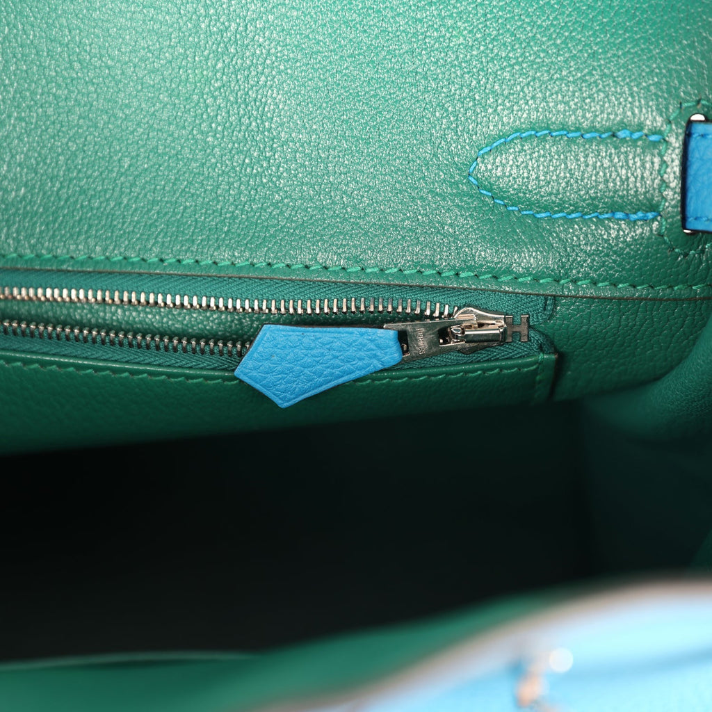 Pre-owned Hermes Birkin 30 Bleu Zanzibar Verso Togo Palladium Hardware