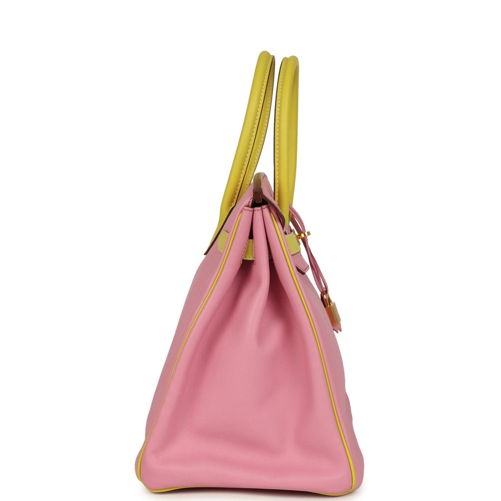 Pre-owned Hermes Special Order (HSS) Birkin 35 5P Bubblegum and Lime Swift Gold Hardware