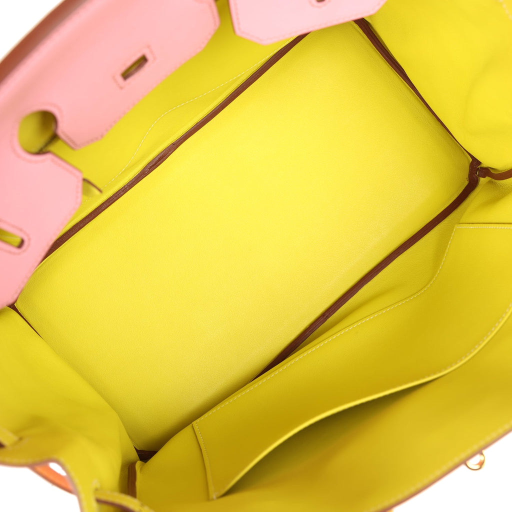 Pre-owned Hermes Special Order (HSS) Birkin 35 5P Bubblegum and Lime Swift Gold Hardware