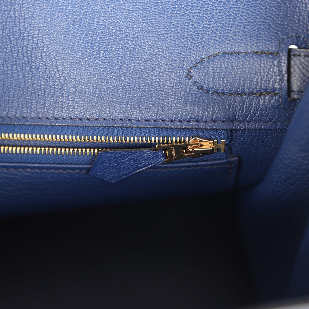 Pre-owned Hermes Special Order (HSS) Birkin 30 Bleu Electric and Bleu Saphir Epsom Brushed Gold Hardware