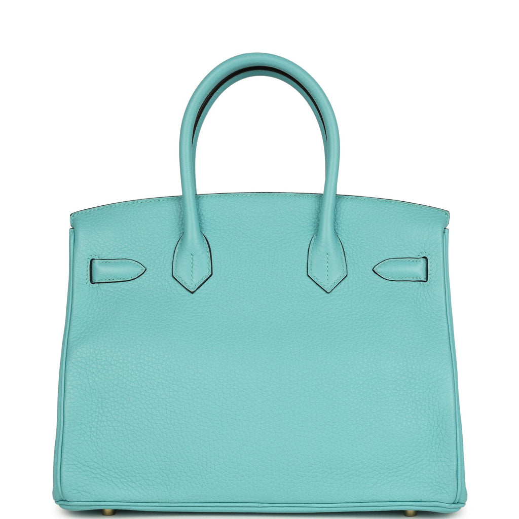 Pre-owned Hermes Birkin 30 Bleu Atoll Clemence Gold Hardware