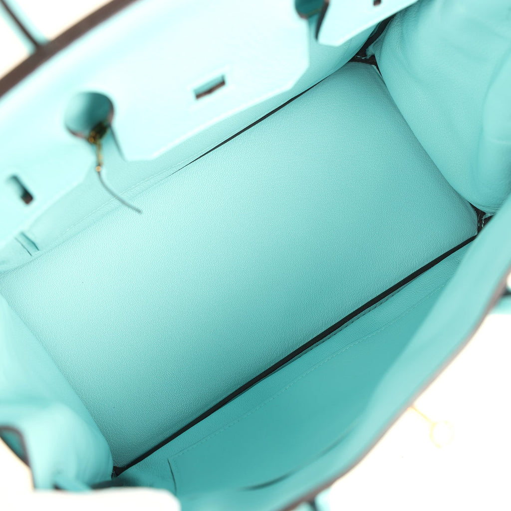 Pre-owned Hermes Birkin 30 Bleu Atoll Clemence Gold Hardware