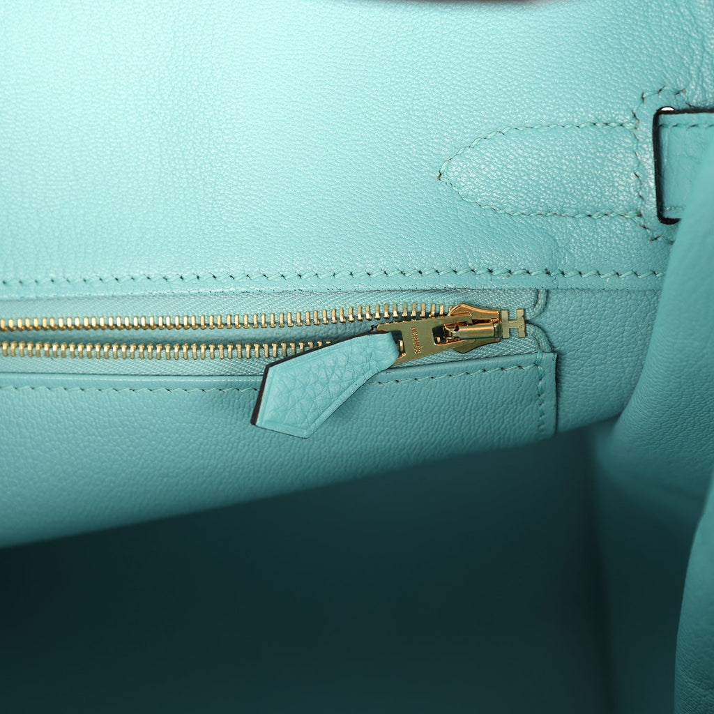 Pre-owned Hermes Birkin 30 Bleu Atoll Clemence Gold Hardware