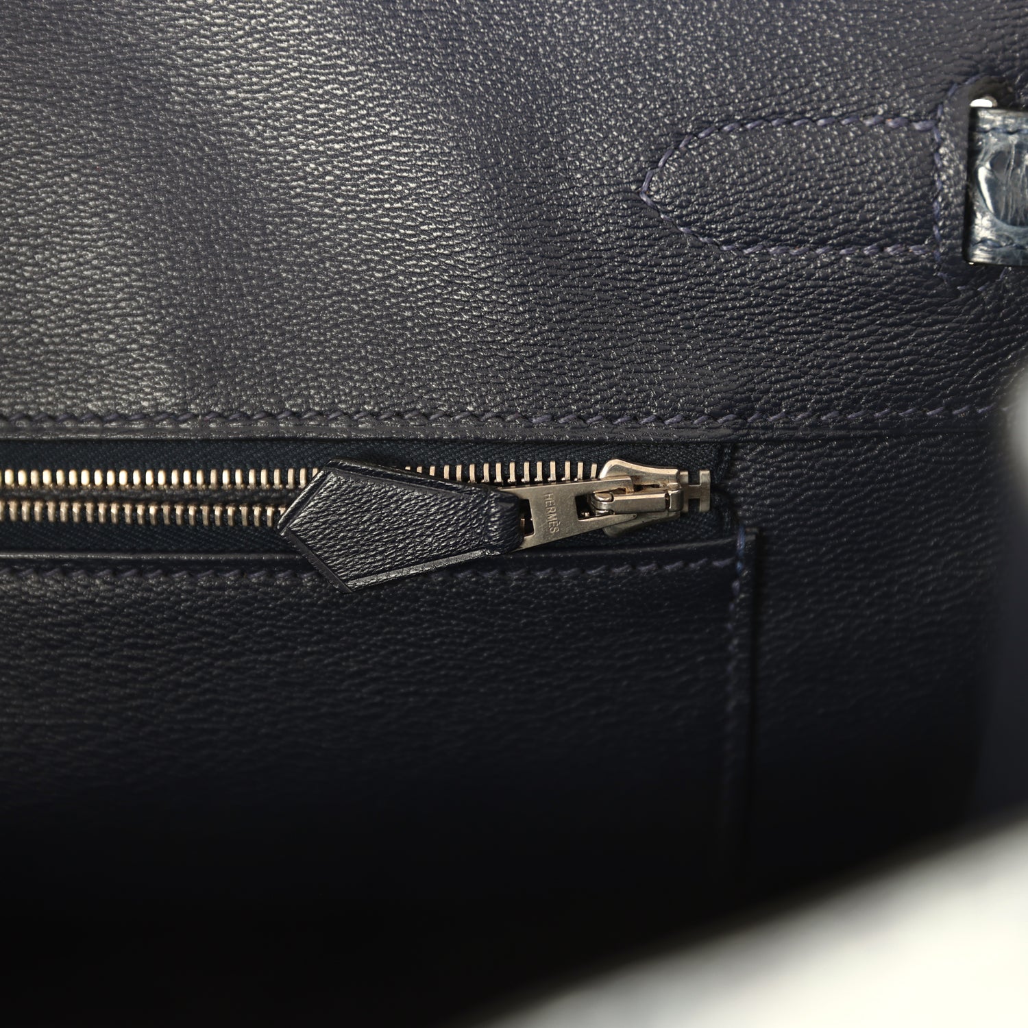 Pre-owned Hermes Birkin 35 Bleu Abysse Shiny Porosus Crocodile Palladium Hardware