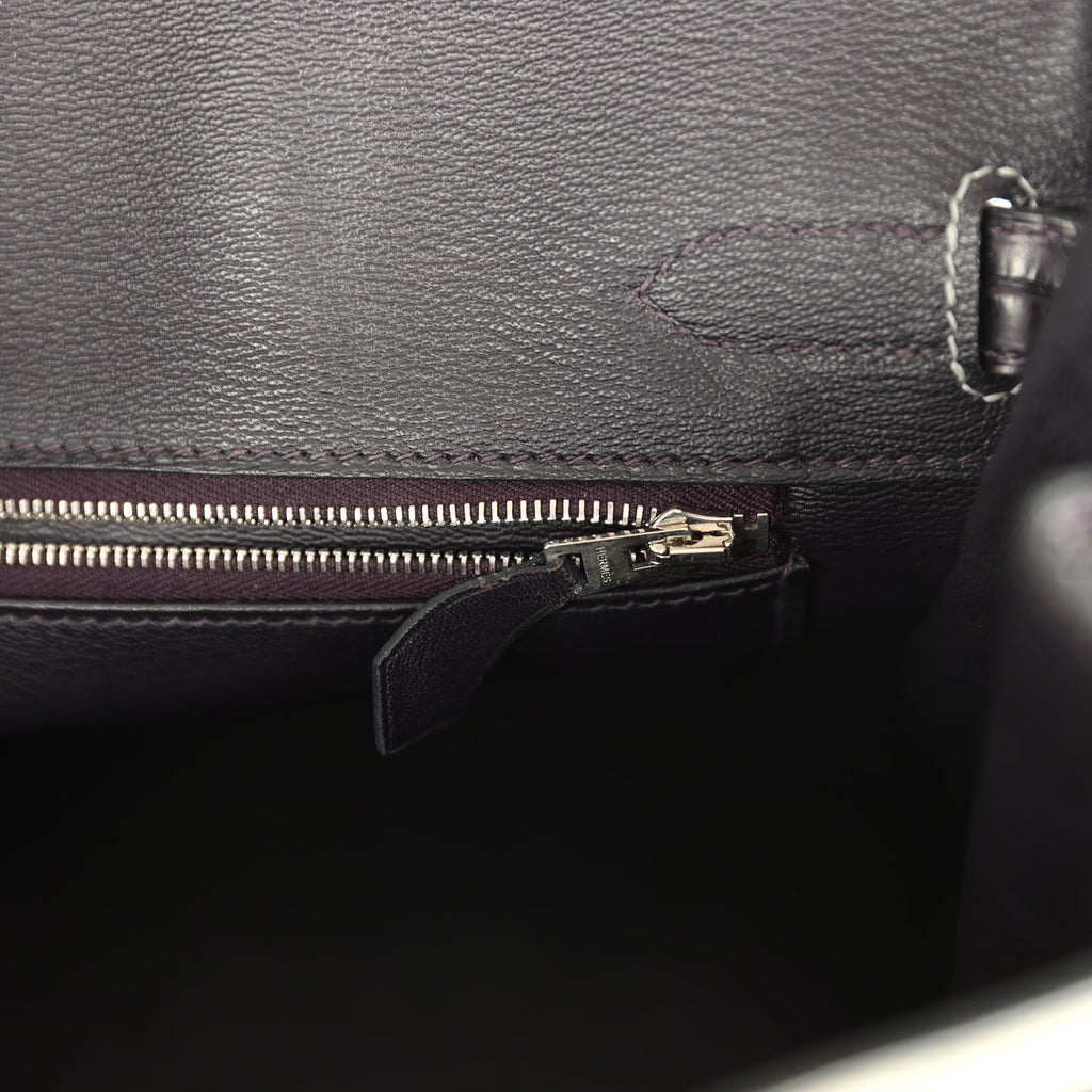 Pre-owned Hermes Special Order (HSS) Birkin 30 Gris Perle and Prunoir Matte Alligator Brushed Palladium Hardware