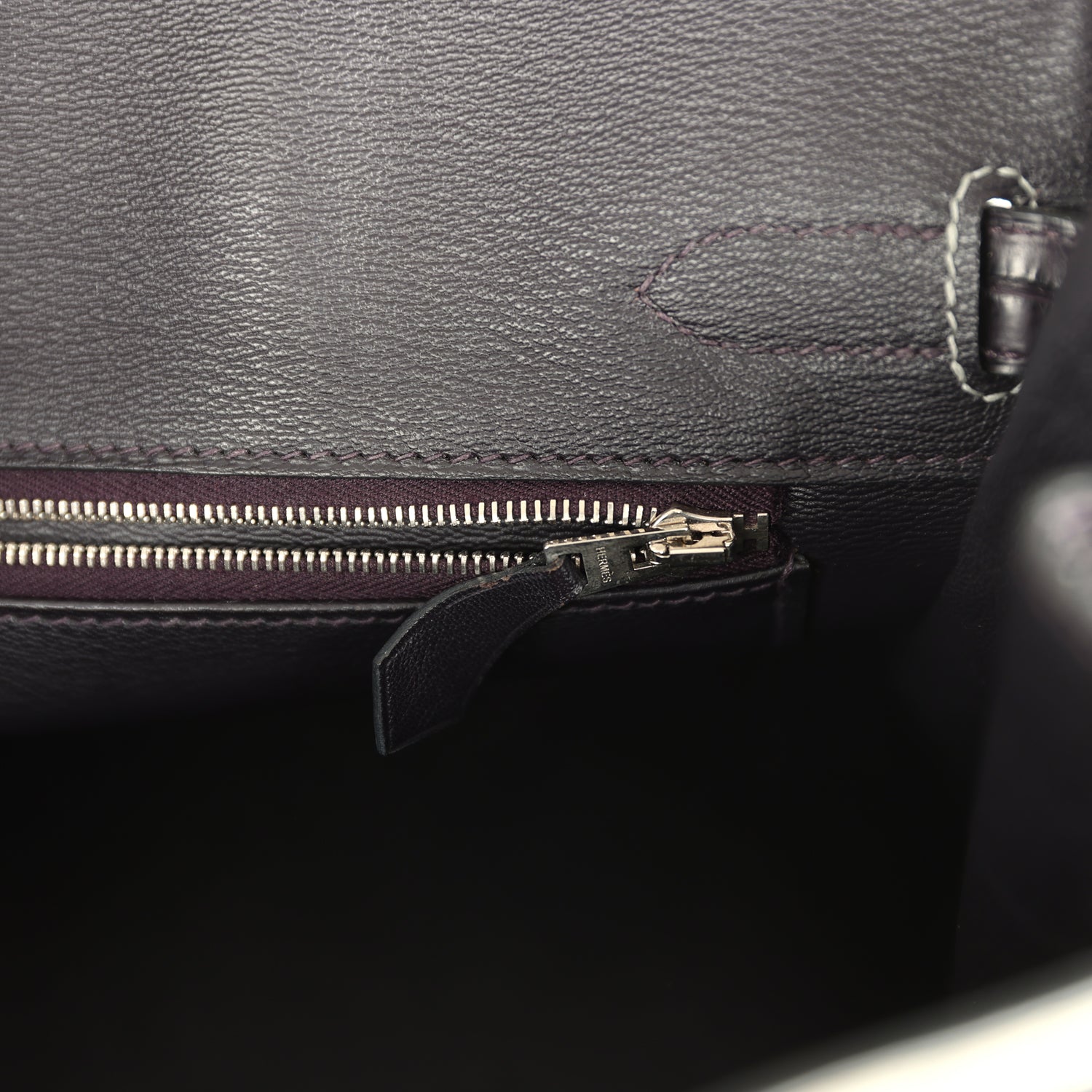 Pre-owned Hermes Special Order (HSS) Birkin 30 Gris Perle and Prunoir Matte Alligator Brushed Palladium Hardware