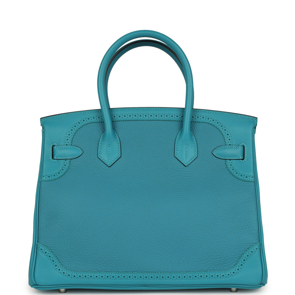 Pre-owned Hermes Birkin Ghillies 30 Turquoise Togo and Swift Palladium Hardware