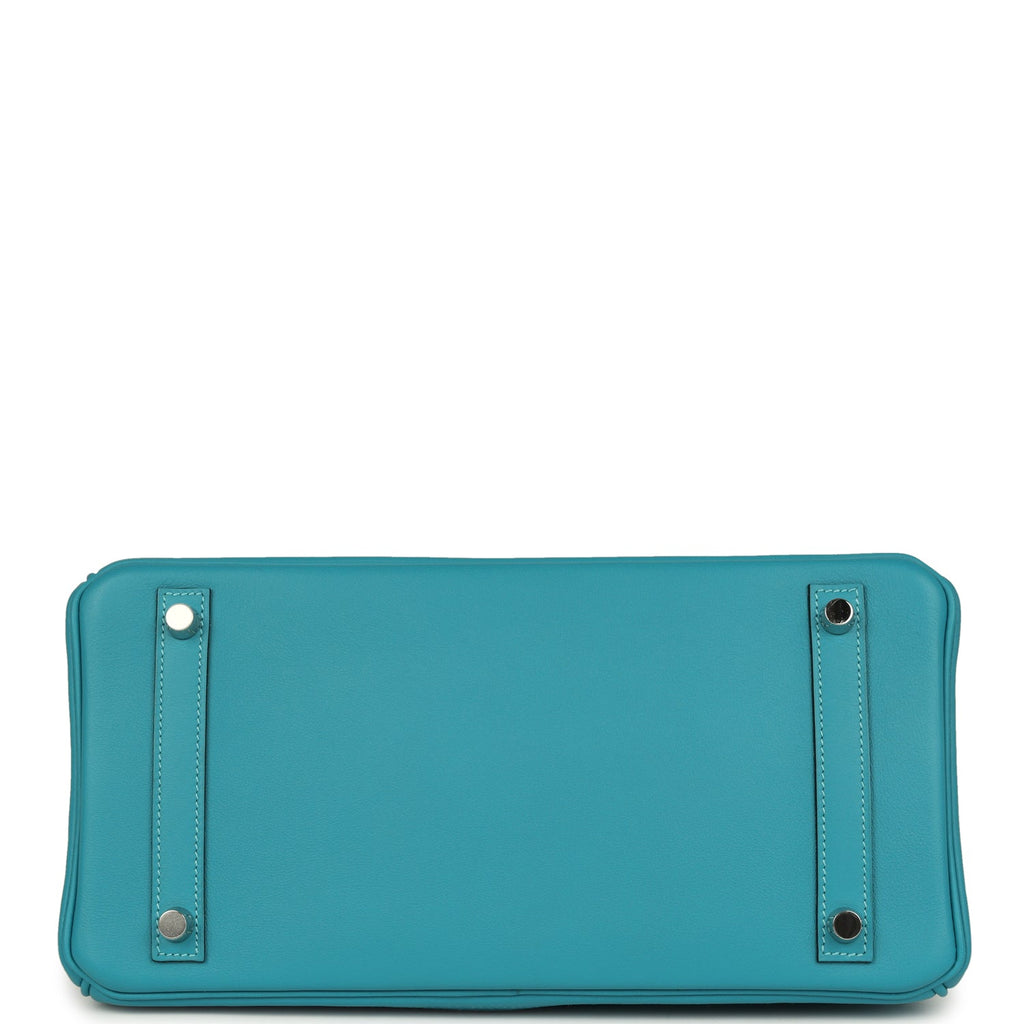 Pre-owned Hermes Birkin Ghillies 30 Turquoise Togo and Swift Palladium Hardware