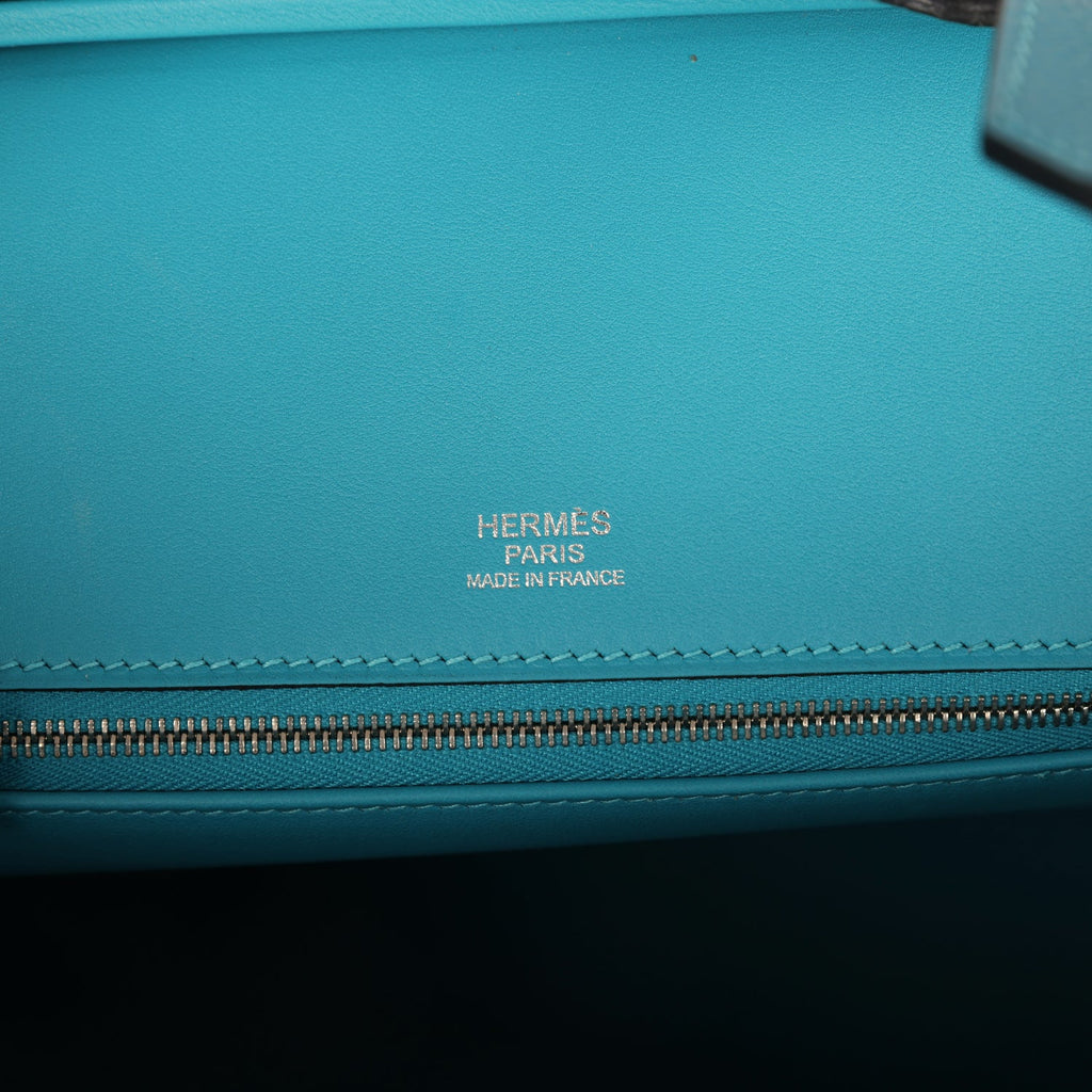Pre-owned Hermes Birkin Ghillies 30 Turquoise Togo and Swift Palladium Hardware