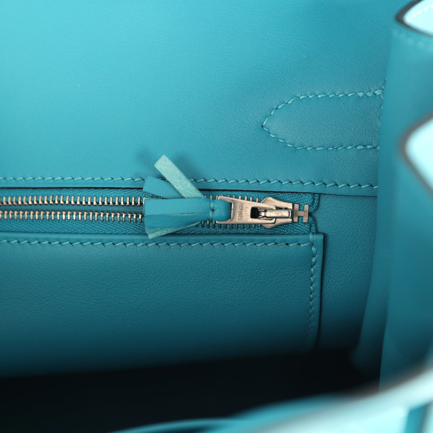 Pre-owned Hermes Birkin Ghillies 30 Turquoise Togo and Swift Palladium Hardware