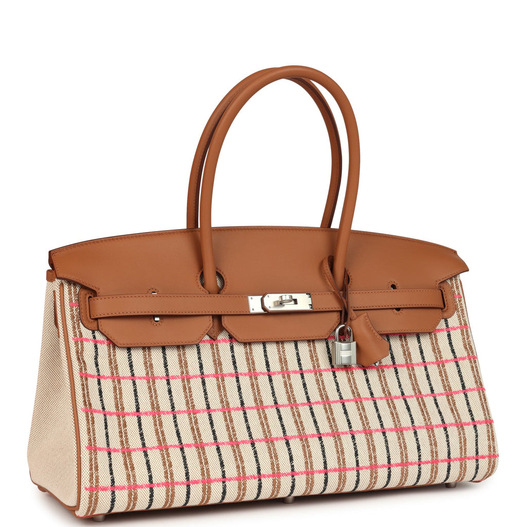 Hermes Shoulder Birkin Light 39 Multicolor Toile and Gold Swift Palladium Hardware