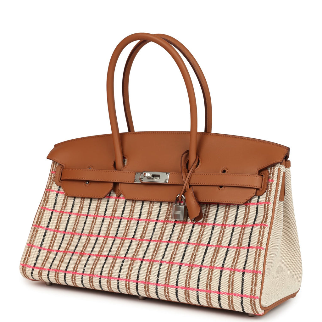 Hermes Shoulder Birkin Light 39 Multicolor Toile and Gold Swift Palladium Hardware