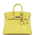 Pre-owned Hermes Birkin 25 Lime Matte Alligator Palladium Hardware
