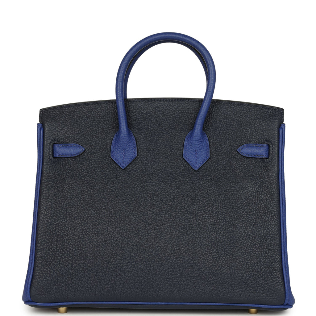 Hermes Special Order (HSS) Birkin 25 Bi-Color Bleu Nuit and Bleu Electric Togo Brushed Gold Hardware