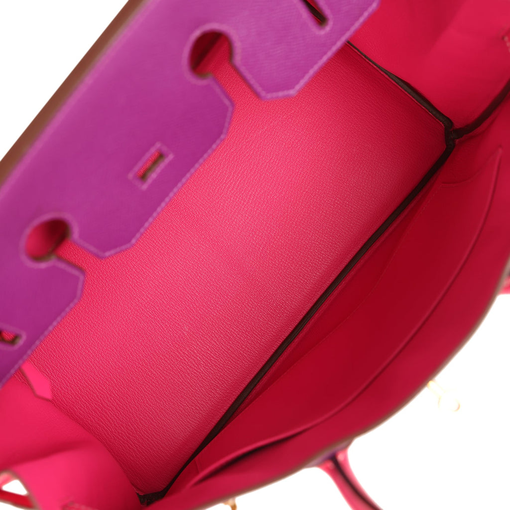 Pre-owned Hermes Special Order (HSS) Birkin 35 Rose Tyrien and Violet Epsom Gold Hardware