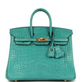 Hermes Birkin 25 Bleu Paon Matte Alligator Gold Hardware