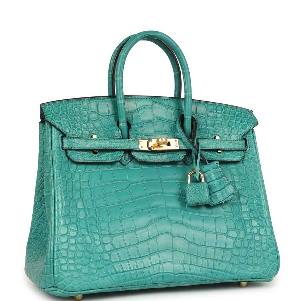 Hermes Birkin 25 Bleu Paon Matte Alligator Gold Hardware