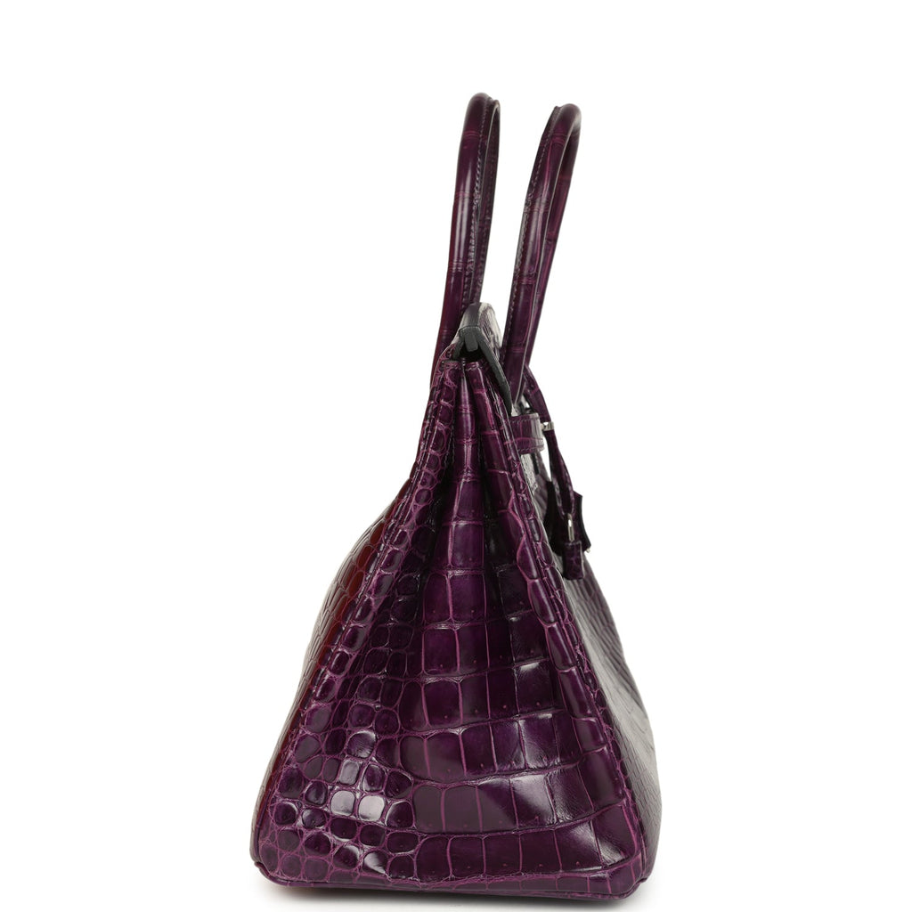 Pre-owned Hermes Birkin 35 Amethyst Shiny Porosus Crocodile Palladium Hardware