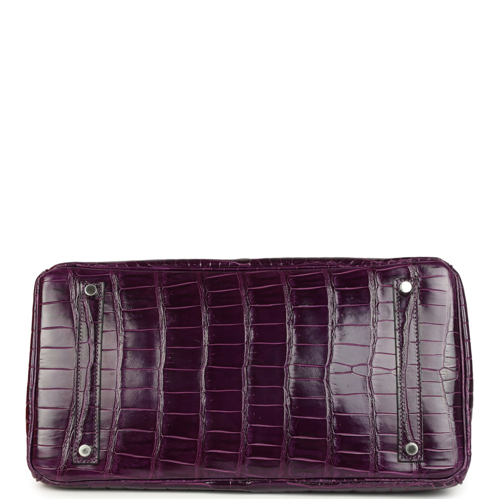 Pre-owned Hermes Birkin 35 Amethyst Shiny Porosus Crocodile Palladium Hardware