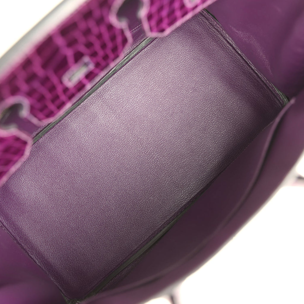 Pre-owned Hermes Birkin 35 Amethyst Shiny Porosus Crocodile Palladium Hardware