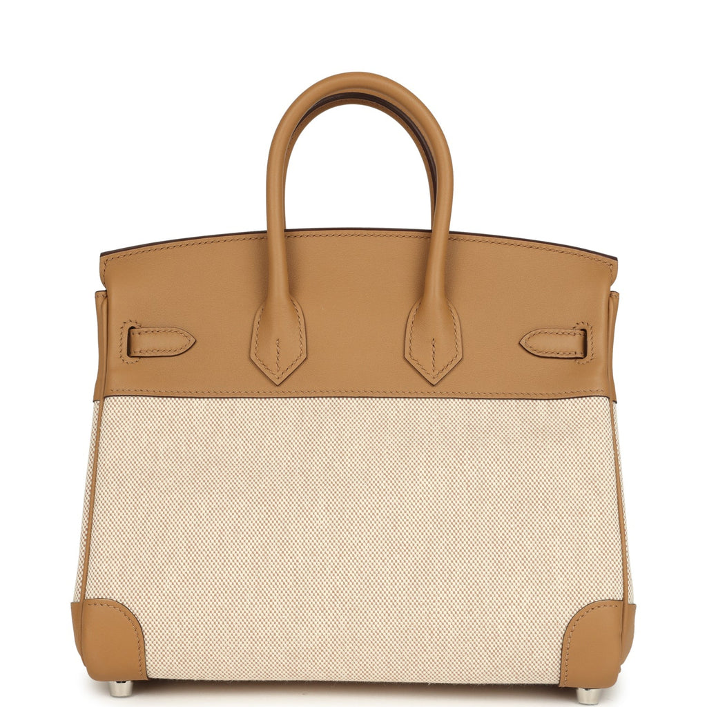 Hermes Birkin 25 Ecru and Beige Toile H Canvas and Biscuit Swift Palladium Hardware