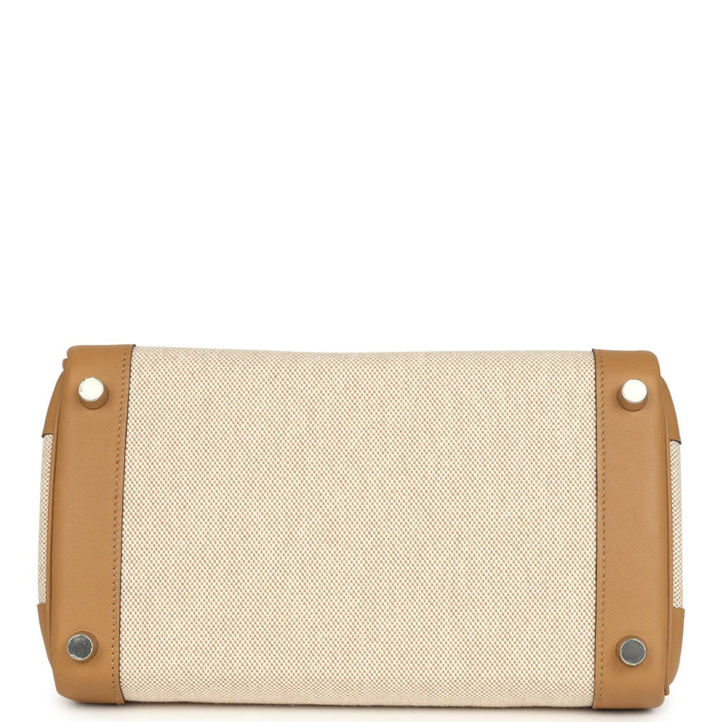 Hermes Birkin 25 Ecru and Beige Toile H Canvas and Biscuit Swift Palladium Hardware