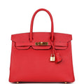 Pre-owned Hermes Birkin 30 Rouge Casaque Epsom Gold Hardware