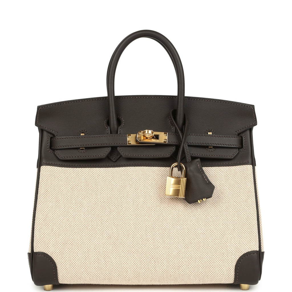 Hermes Birkin 25 Ecru and Beige Toile H Canvas and Bai-Brun Swift Gold Hardware