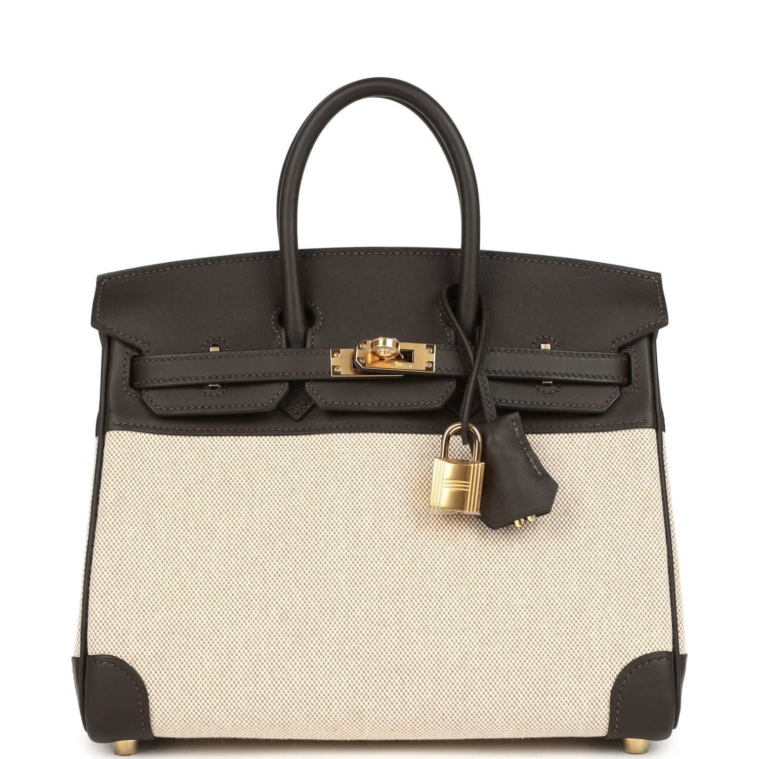 Hermes Birkin 25 Ecru and Beige Toile H Canvas and Bai-Brun Swift Gold Hardware