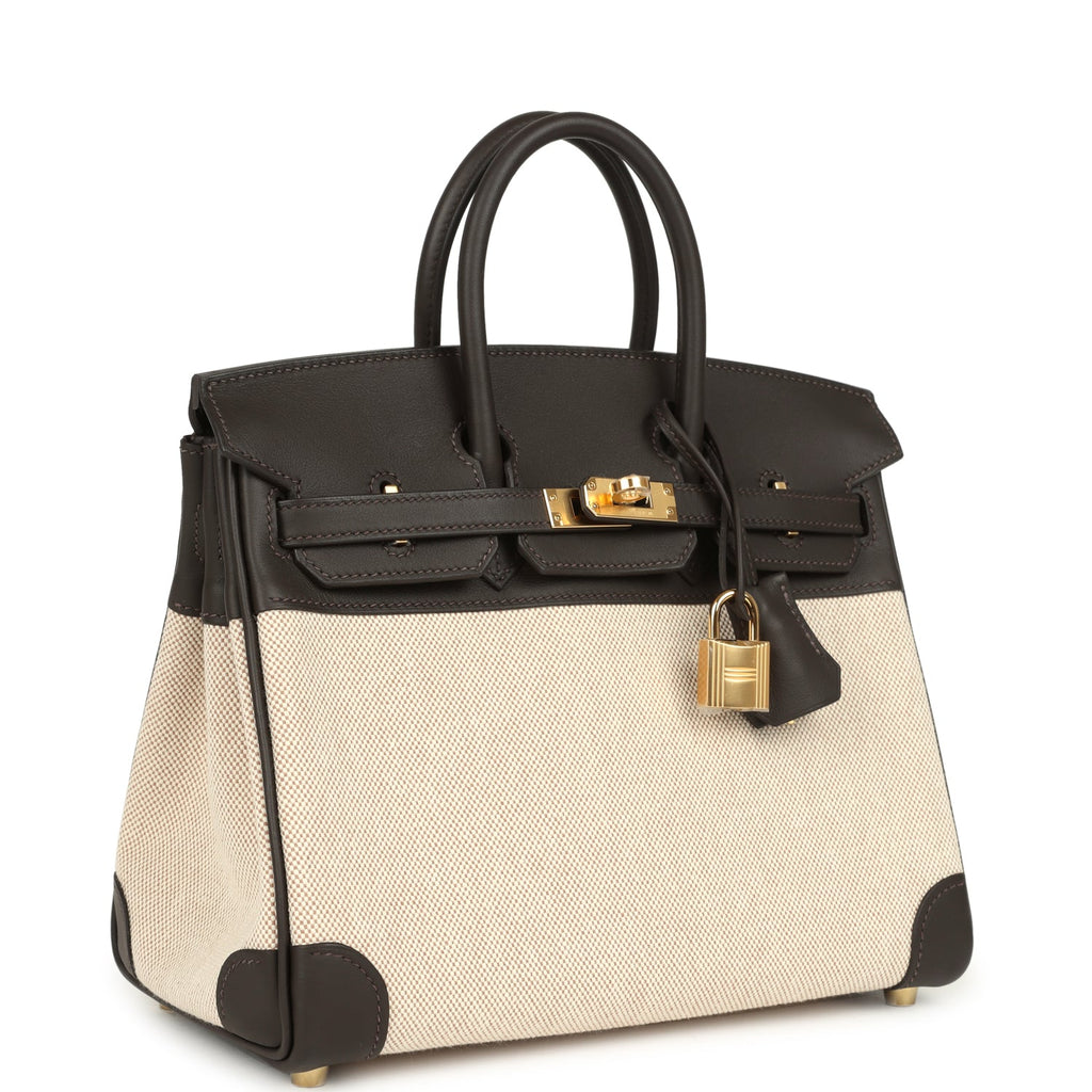Hermes Birkin 25 Ecru and Beige Toile H Canvas and Bai-Brun Swift Gold Hardware
