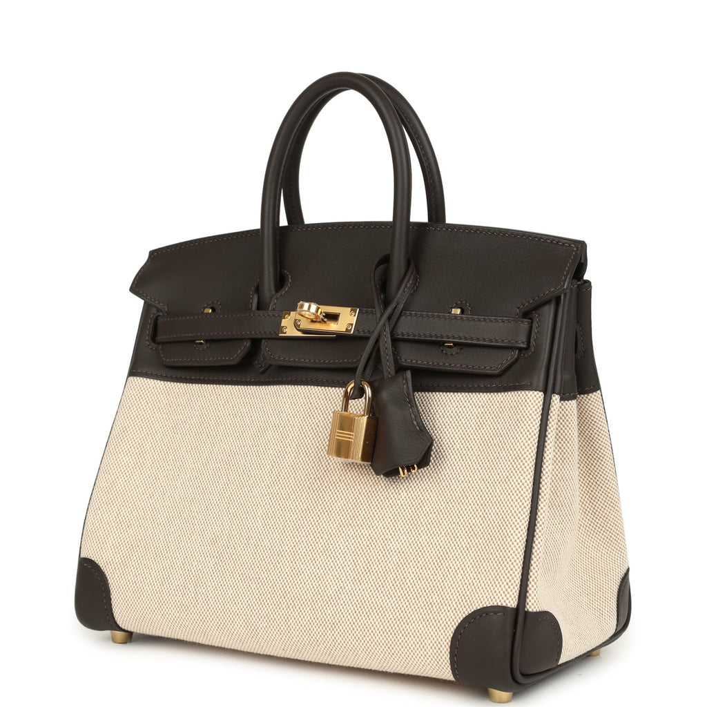 Hermes Birkin 25 Ecru and Beige Toile H Canvas and Bai-Brun Swift Gold Hardware