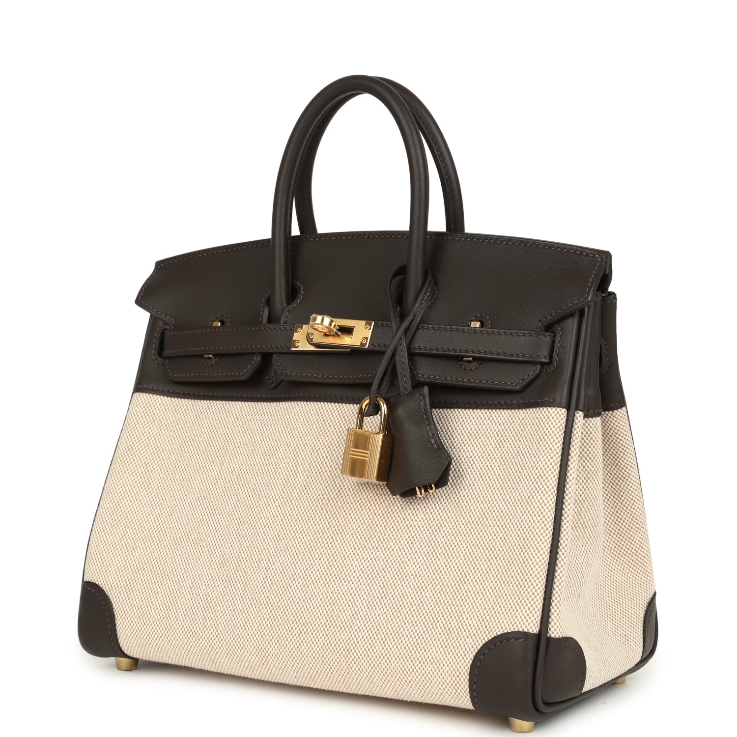 Hermes Birkin 25 Ecru and Beige Toile H Canvas and Bai-Brun Swift Gold Hardware