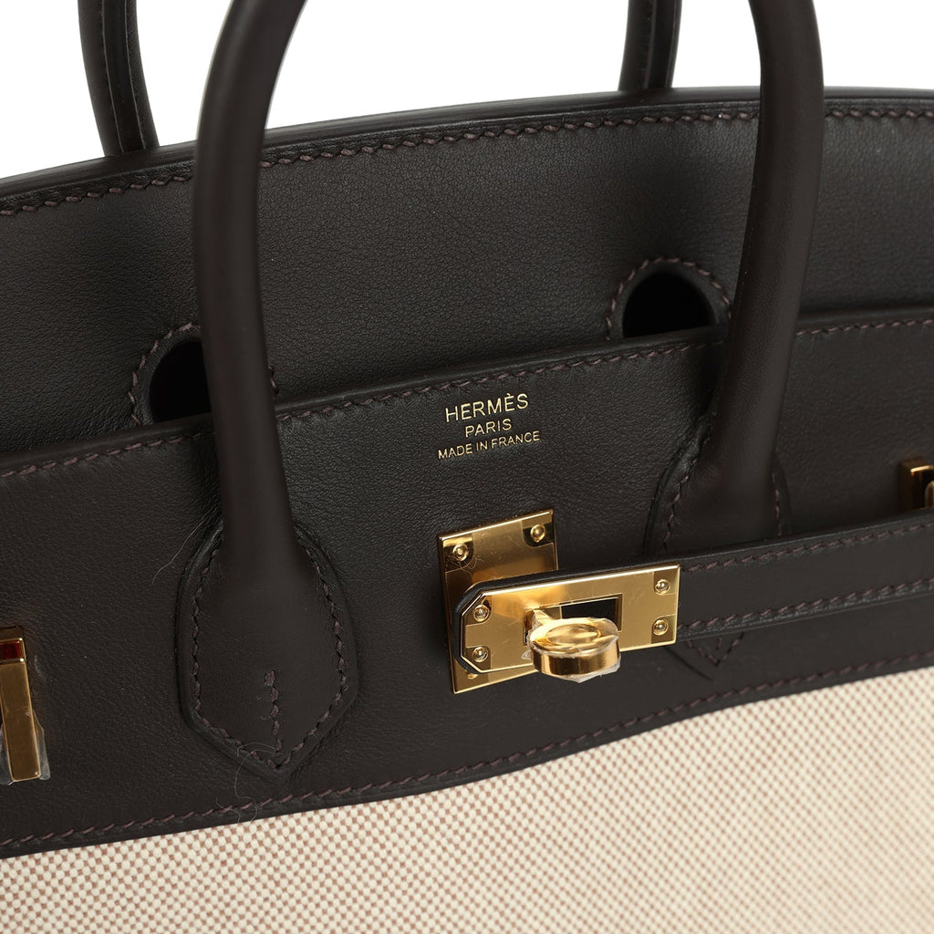 Hermes Birkin 25 Ecru and Beige Toile H Canvas and Bai-Brun Swift Gold Hardware