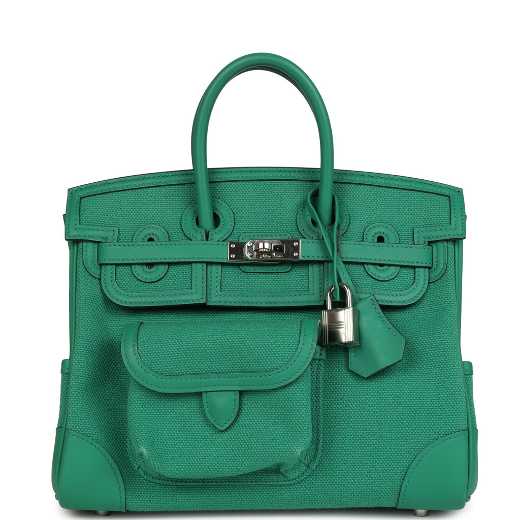 Pre-owned Hermes Birkin Cargo 25 Vert Vertigo Toile H and Swift Palladium Hardware