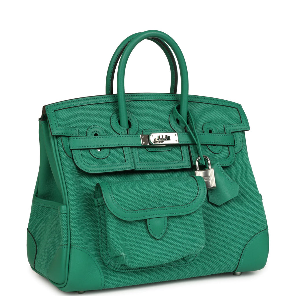 Pre-owned Hermes Birkin Cargo 25 Vert Vertigo Toile H and Swift Palladium Hardware
