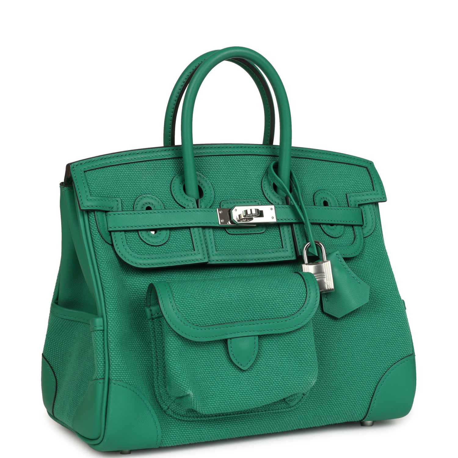 Pre-owned Hermes Birkin Cargo 25 Vert Vertigo Toile H and Swift Palladium Hardware