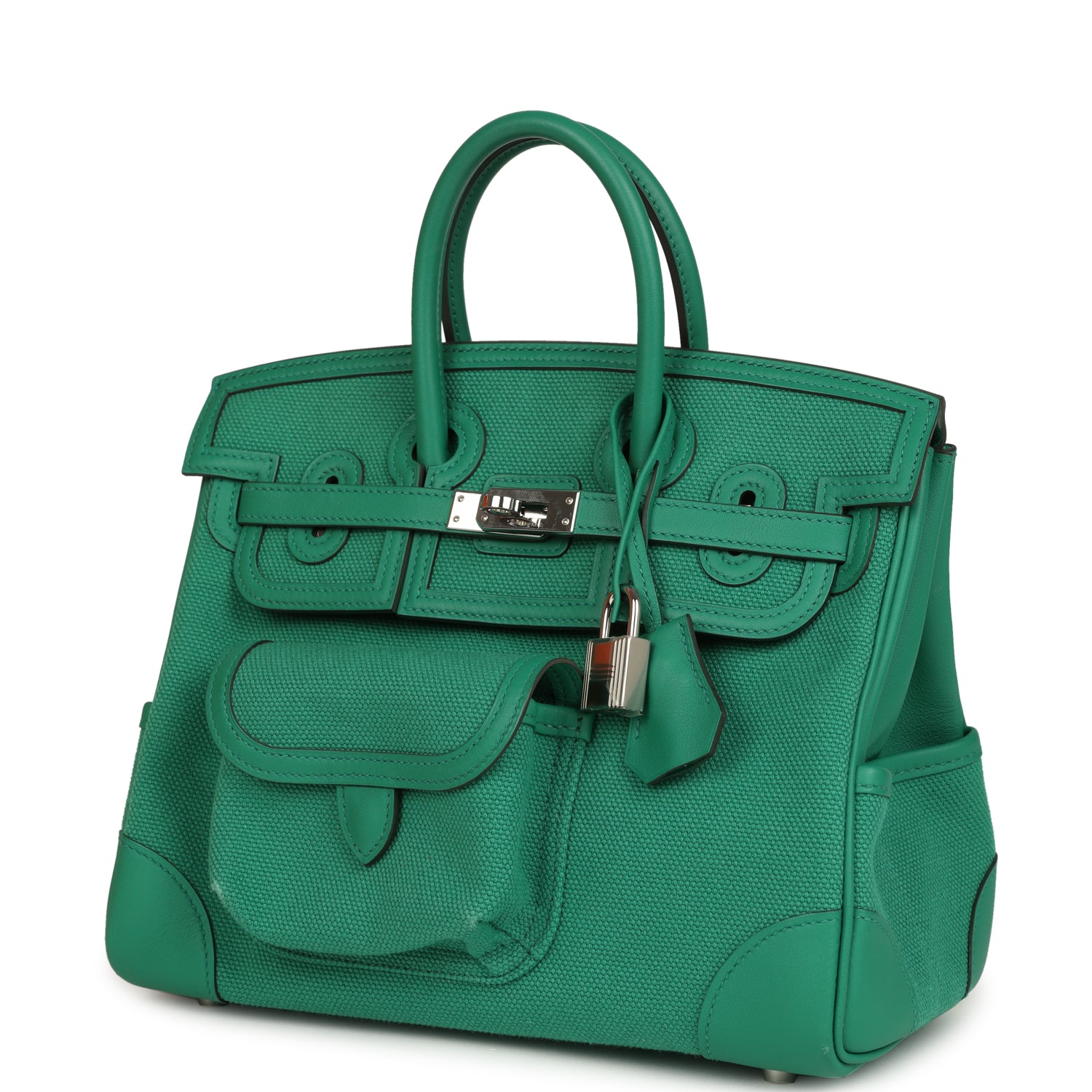 Pre-owned Hermes Birkin Cargo 25 Vert Vertigo Toile H and Swift Palladium Hardware