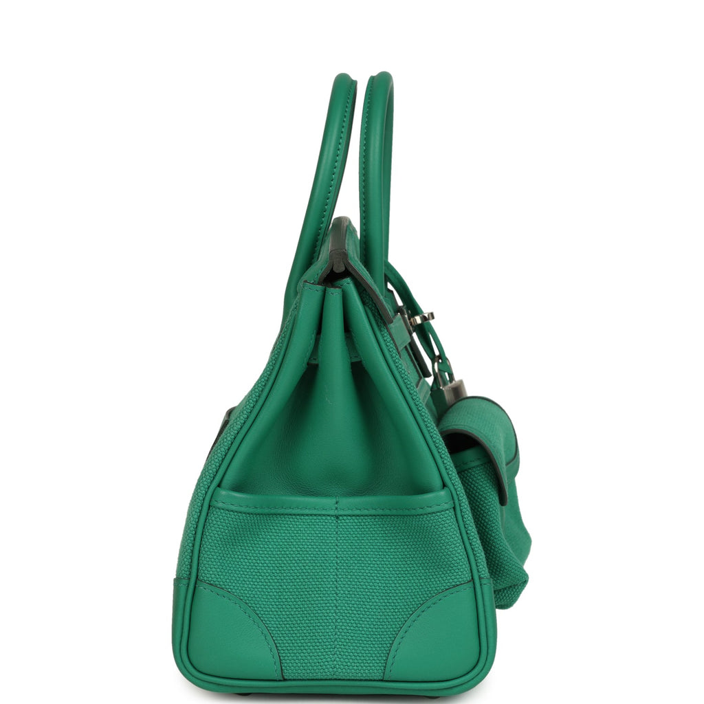 Pre-owned Hermes Birkin Cargo 25 Vert Vertigo Toile H and Swift Palladium Hardware