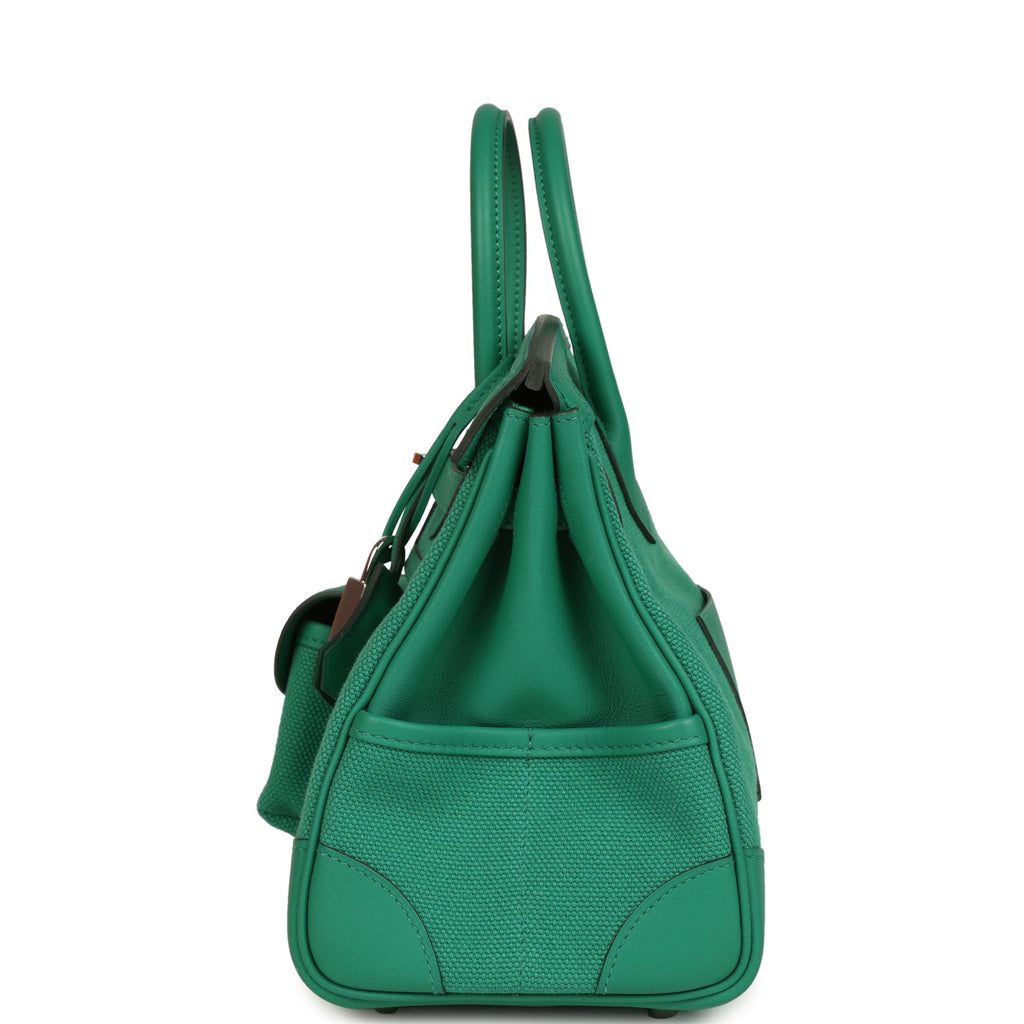 Pre-owned Hermes Birkin Cargo 25 Vert Vertigo Toile H and Swift Palladium Hardware